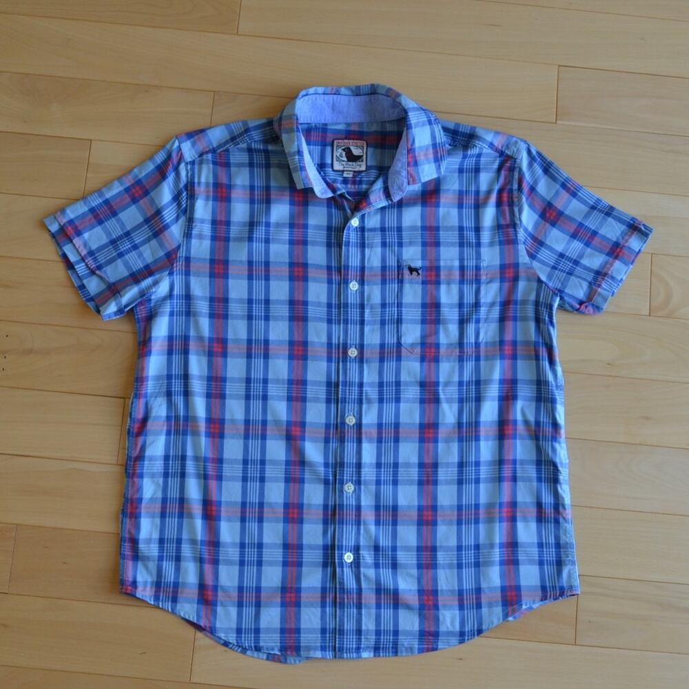 Black Dog Button Down Shirt Plaid Size Medium Blue